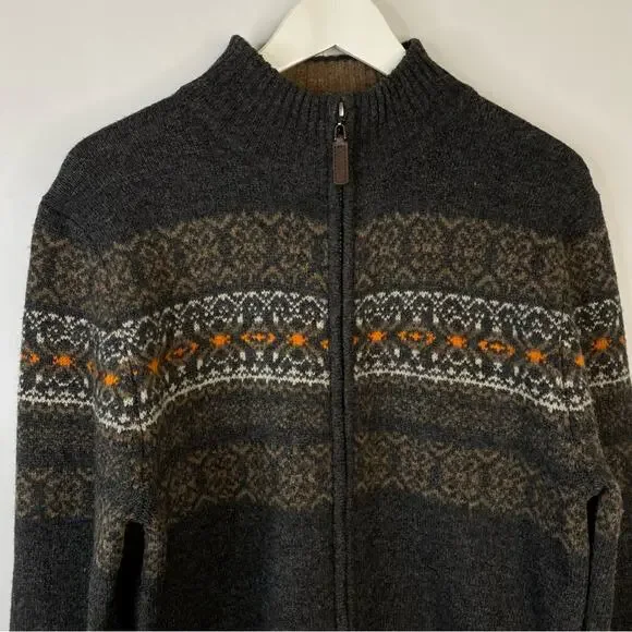 Telluride Clothing Fair-Isle Full Zip Cardigan Wool Blend Charcoal Gray Medium - Picture 3 of 13